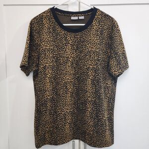 Chicos Womens Cheetah Leopard Print Short Sleeve Shirt Blouse Size 2 Large